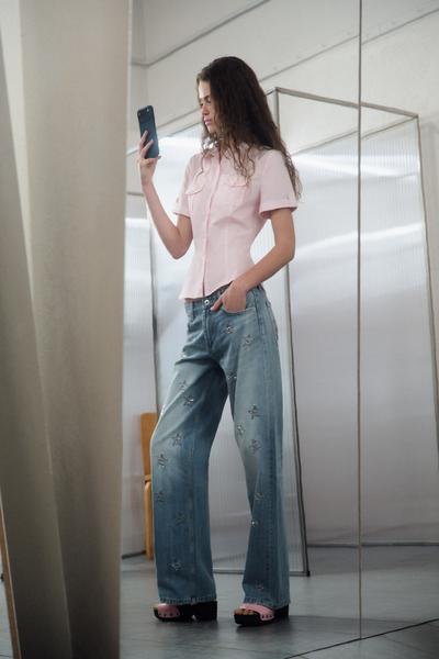 JEANS TRF WIDE LEG STRASS TIRO BAJO