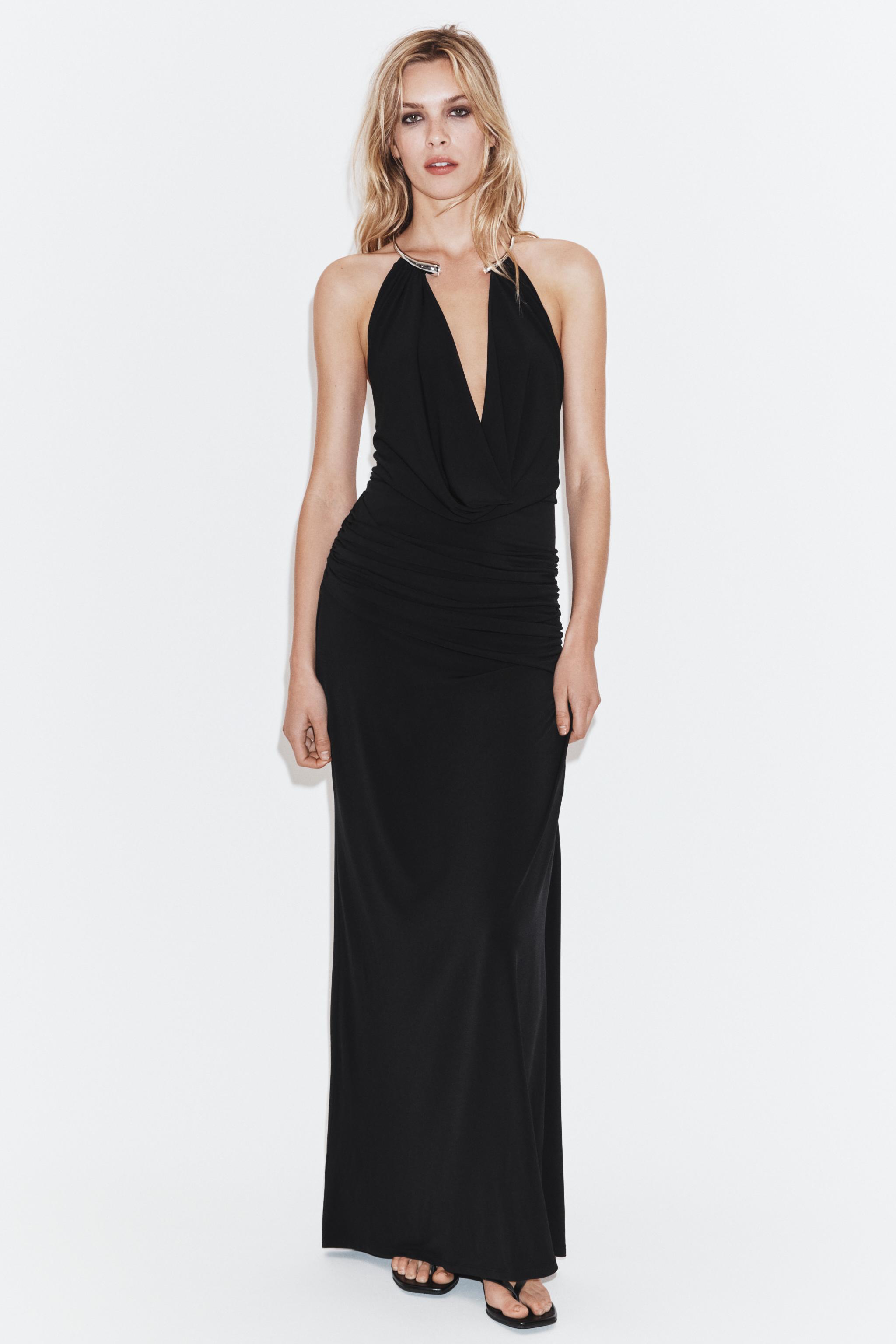 VESTIDO DRAPEADO CUELLO JOYA