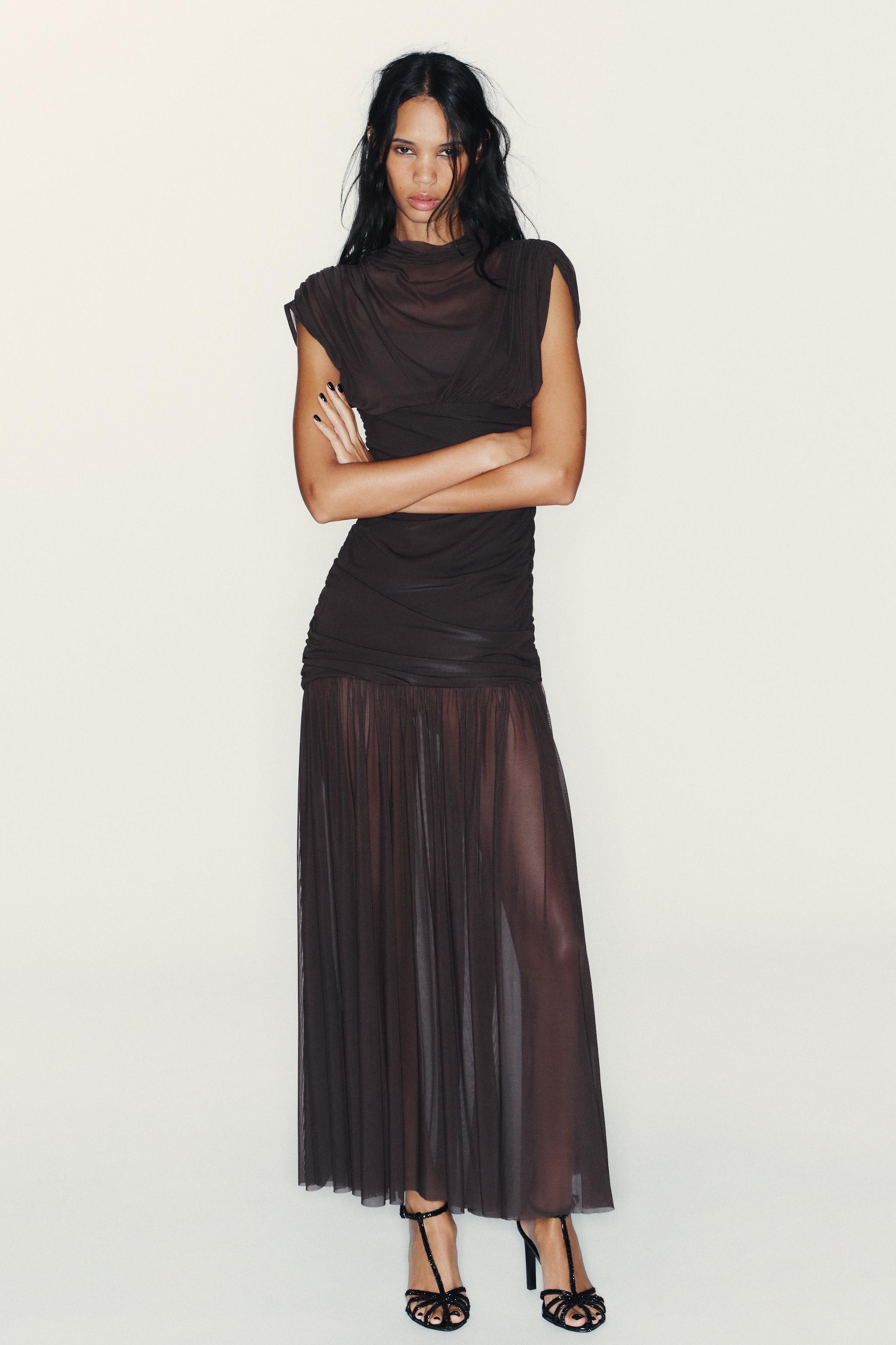 VESTIDO MIDI DRAPEADO COMBINADO
